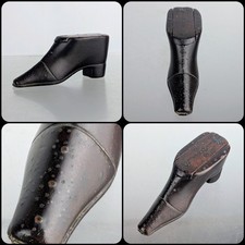 Antique 19c Georgian Wood Treen Brass Pin Pique Work Folk Art Shoe Snuff Box NR