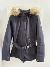 POIVRE BLANC NAVY SPARKLE FAUX FUR WOMENS BELTED SKI JACKET L RRP £400 NOW £280