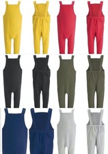 Kids Boys Girls Baby Toddler Plain Blank Cotton Fleece Lined Dungarees Warm Cosy