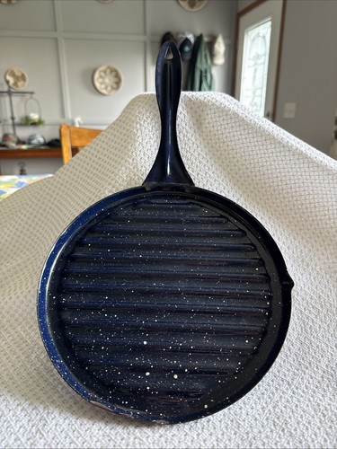 Vtg enamelware skillet blue - vtg,