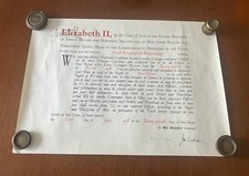 Queen Elizabeth II Signature on Commission Document for Pilot Officer RAFVR