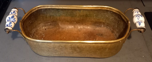 Antique brass planter - brass, oval