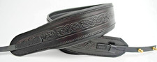 EMBOSSED CELTIC BLACK LEATHER PADDED ADJUSTABLE CRADLE BANJO STRAP  - UK MADE