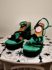 Primark Twist Knot Emerald Green Velvet Platform High Heels Shoes  Size 7 Uk