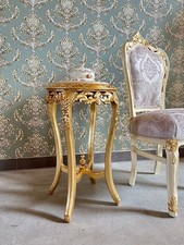 Baroque Rococo Style Marble Top End Table: Hand-Carved Beige Marble in Gold