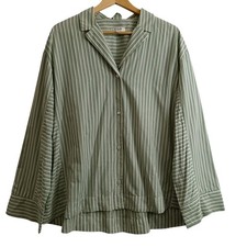 Cos Shirt Size Large Green Cotton Women's Striped Smart Lightweight Preloved