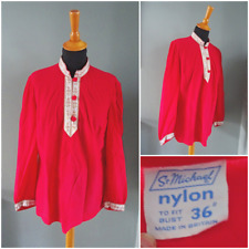Vintage Bed Jacket Top 1960s St Michael Red Brushed Nylon Gold Ladies 36" Bust