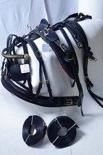 New black leather driving harness size full cob and pony with brass fitting