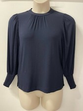 NEXT Ladies Navy Long Sleeve Shirred Cuff Top Sizes 6-22 Petite/Reg/Tall RRP £20