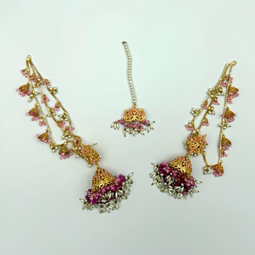 Gold tone pink purple - gold, round
