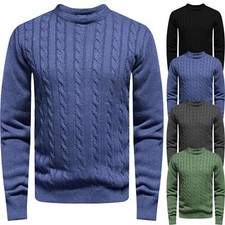 Mens Chunky Cable Knit Jumper Ribbed Warm Weave Thick Sweater Ribbed Pullover