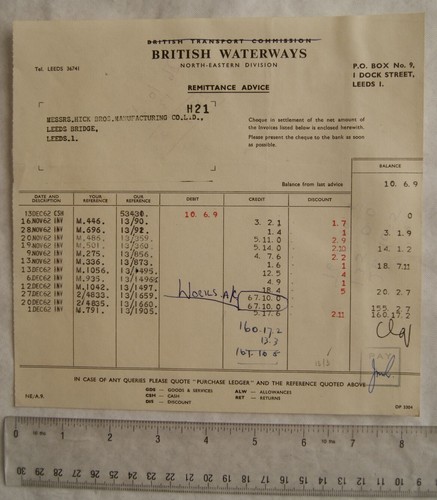 1962 remittance advice - , british