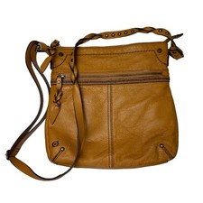 BORN “Izabel” Bucket Crossbody Handbag Purse in Saddle Leather