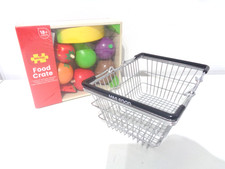 Wooden Play Food Crate of Fruit + Marks and Spencer Mini Shopping Basket