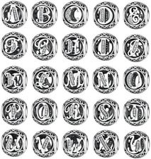 Genuine S925 Vintage Letter Charm Alphabet Initial A-Z Name Bead Birthday Names