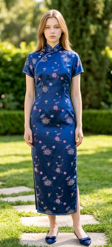 Vtg golden bee cheongsam maxi - golden,