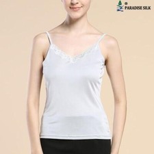 Pure  Silk Knit Womens Lacy V Neck Camisole Tank Top