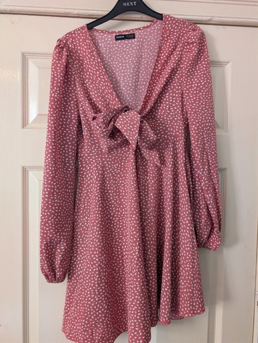 Pink polka dot front tie - dot, dress