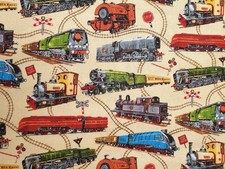 Train fabric UK fat quarter 18" x 22" approx 100% cotton material Railway Tracks
