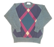 Mens Vintage Small Argyle Knit Jumper Wool Pullover Sweater M & S St Michael