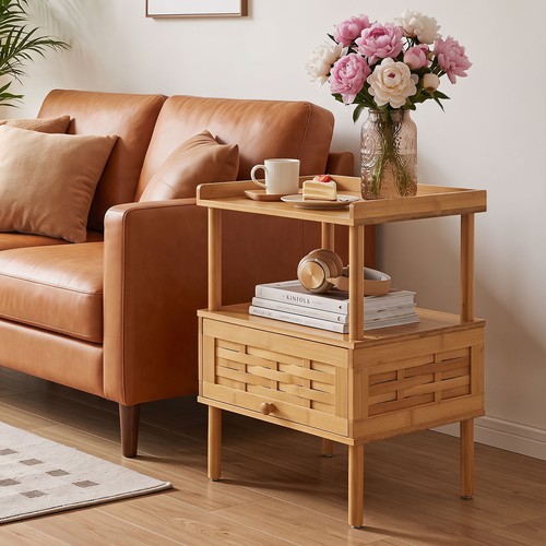 Wooden end table - end, rattan