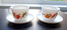 Arcopal France Retro ~ Set of TWO Cups And Saucers "Vegetables" ~ 1978