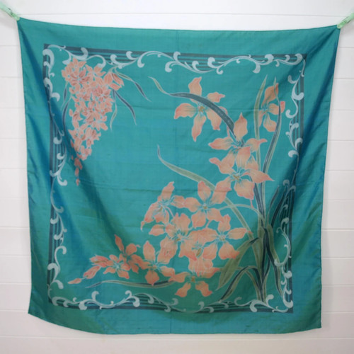 Vintage green thai silk square - green,