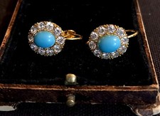 Vintage Style Jewellery Blue Gemstones And White Zircon Earrings 18K Gold Plated