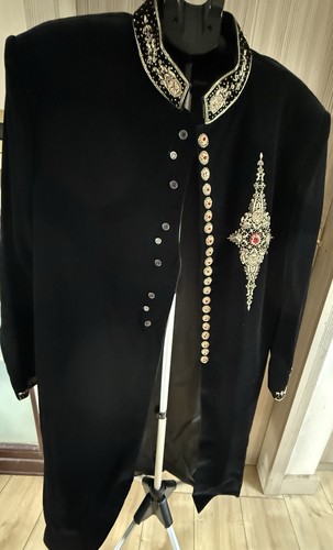 Men black velvet - black, sherwani