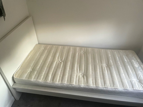 White wooden single - wooden, bed
