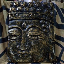 Hand carved buddha face plaque - hand,