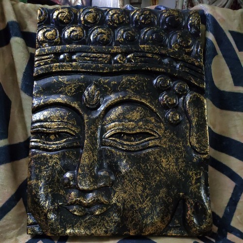 Hand carved buddha face plaque - hand,