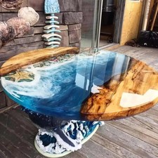 Round Ocean Beach Epoxy Coffee Side Table – Handmade Resin River Table for...