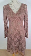 AVOCA ANTHOLOGY Boho Dress Brown Lace Slip with Liner Lagenlook Size 2 UK 12