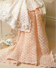 Crochet Shawl and Pram Cover Pattern in DK with flowers  828