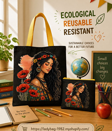 Lady bag reusable tote - bag, +