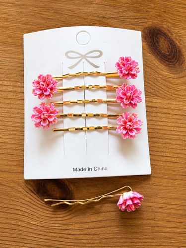 Set pink flower hair pins - set, of