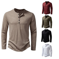 Mens Solid Button Henley T