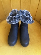 Block Heel Ankle Zip Boots Faux Leather Black Size 6 Good Used Condition 