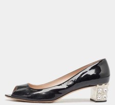 Miu Miu heels shoes black embellished block peeptoe heel 36.5 fits uk4  mp