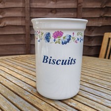 Vintage BHS Priory Tableware Biscuit Barrel White Ceramic 20cm **Missing Lid**