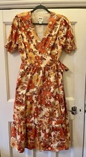 Joanie Allegra Orange 60’s Style Floral Midi Wrap Dress Size 14