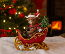 Highland Cow Christmas Decoration Scottish Coo Sleigh Xmas Ornament Home Decor
