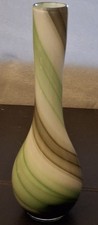 Bud Vase with Swirl Design Lime Green Brown & Beige