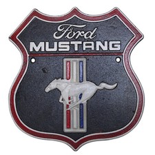 Cast Iron Wall Sign Ford Mustang Black Shield American Automobile Garage Gift