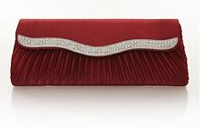 Satin Wavy Crystal Evening Clutch Bag Wedding BRIDAL PROM Evening Handbag 