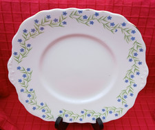Vintage Royal Vale Fine Bone China Cake Plate Blue Flower Green Leaf # 6834 VGC