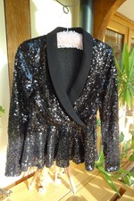 Ladies Black sequined Tuxedo style Jacket with slight flare Size Small