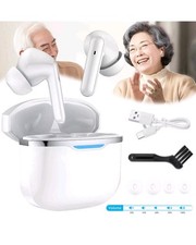 Hearing Aid Bluetooth Headset Wireless Rechargeable with Charging Case, WHITE