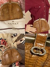 Vintage Gucci Real Python Snake Skin GG Kiss Lock Chain Shoulder Clutch Hobo bag